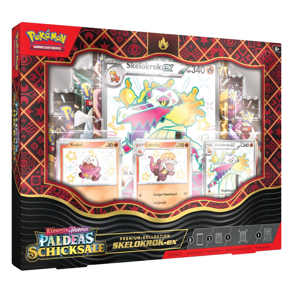 Pokémon TCG Premium-Kollektion Karmesin & Purpur - Paldeas - Schicksale Schillerndes Skelokrok-ex *Deutsche Version*