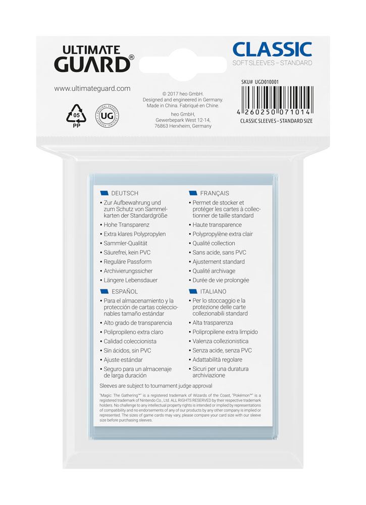 Ultimate Guard Classic Soft Sleeves Standardgröße Transparent (100)
